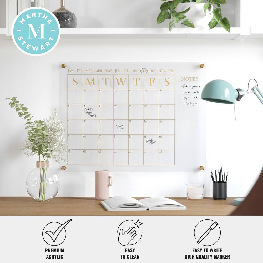 Clear Gold Acrylic Monthly Wall Calendar with Notes
