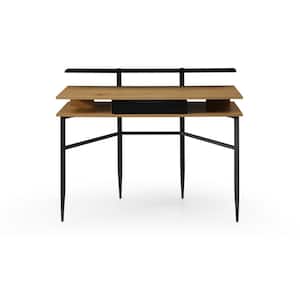 Lois 22.8 in. Wide Rectangular Natural/Black Wooden 1-Drawer Writing Desk with Steel Legs