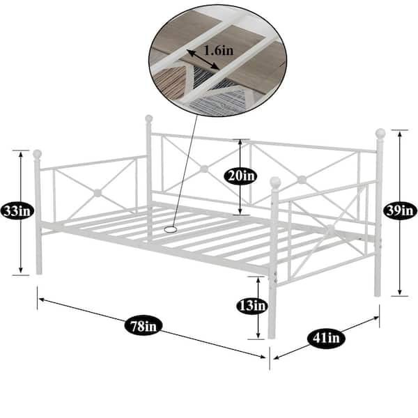 VECELO Classic Metal White Twin Size Daybed Frame