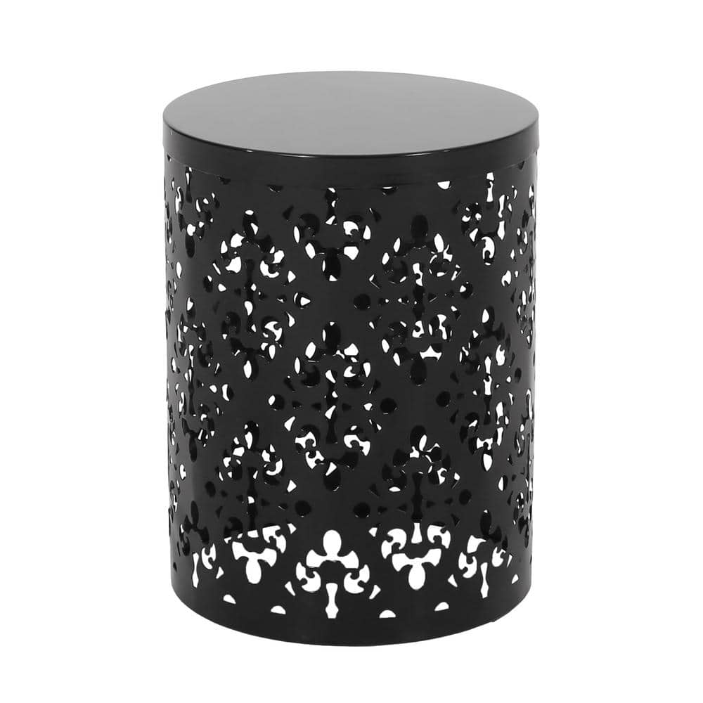 Black 14 in. Round Metal Outdoor Side Table, Patio Powder-coated Iron Large