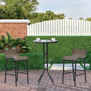 3-Piece Black Metal Outdoor Bistro Set with Round Patio Pub Table