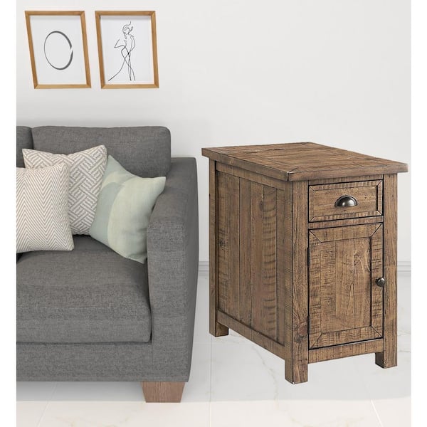 HomeRoots Charlie 16 in. Natural Rectangle Wood End Table with Drawers