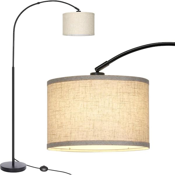 71 in. Black 1-Light Arc Floor Lamp with Linen Shade and No Bulbs