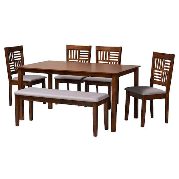 Baxton Studio Deanna 6-Piece Grey and Walnut Brown Wood Dining Set