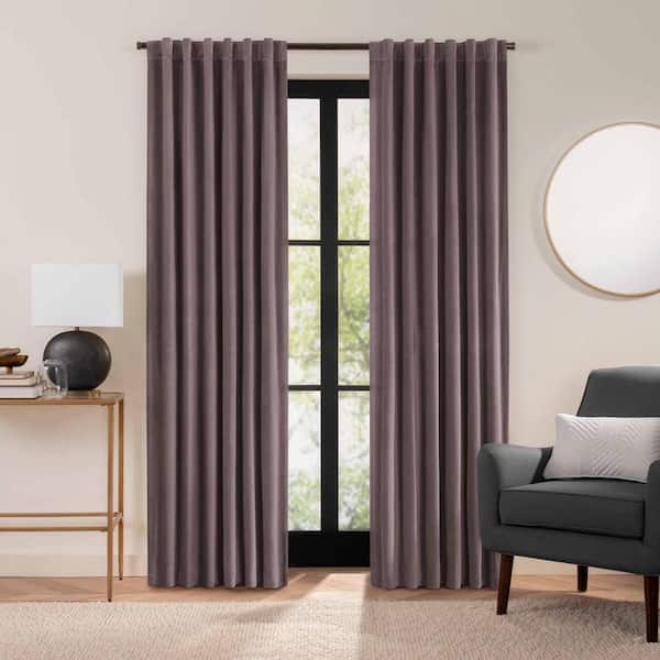 Eclipse Luxury Cotton Velvet Truffle Solid Cotton 84 in. L x 50 in. W 100% Blackout Single Panel Rod Pocket Back Tab Curtain
