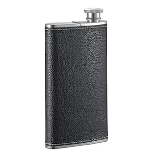 Edian 4 oz. Black Leather Built-in 2-Cigar Holder Stainless Steel Flask