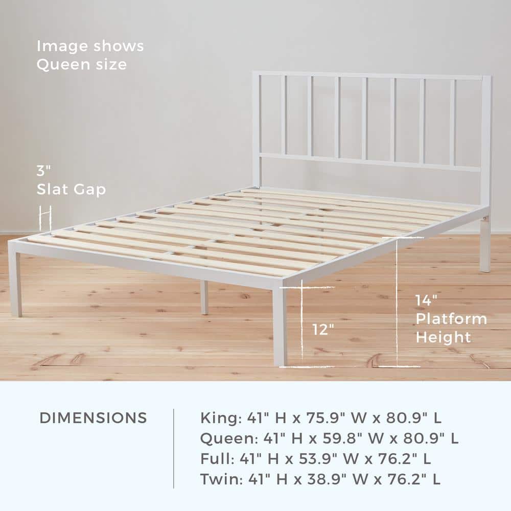 Lori Queen White Metal Platform Bed with Vertical Bar Headboard