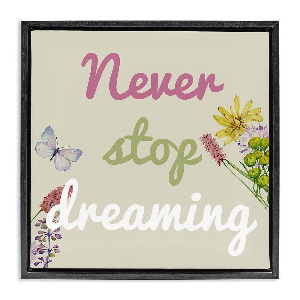 Never Stop Dreaming with Florals by Kim Allen Black Floater Frame Typography Graphic Art Print 18 in. x 18 in. price history on PriceWatchPro