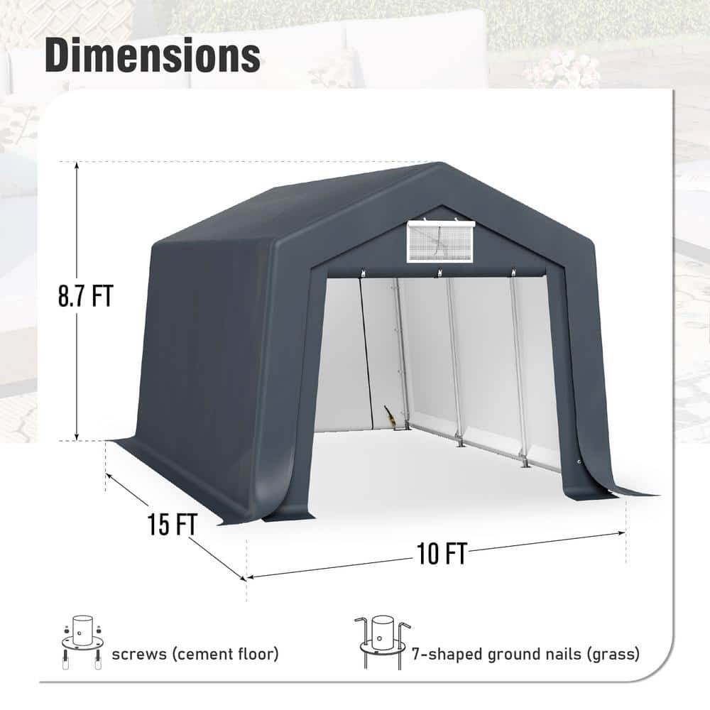 Gray 10' x 15' Heavy Duty Steel Frame Carport Garage