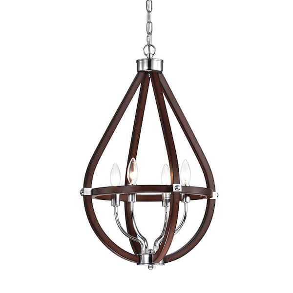 Edvivi 4-Light Wood and Chrome Teardrop Chandelier