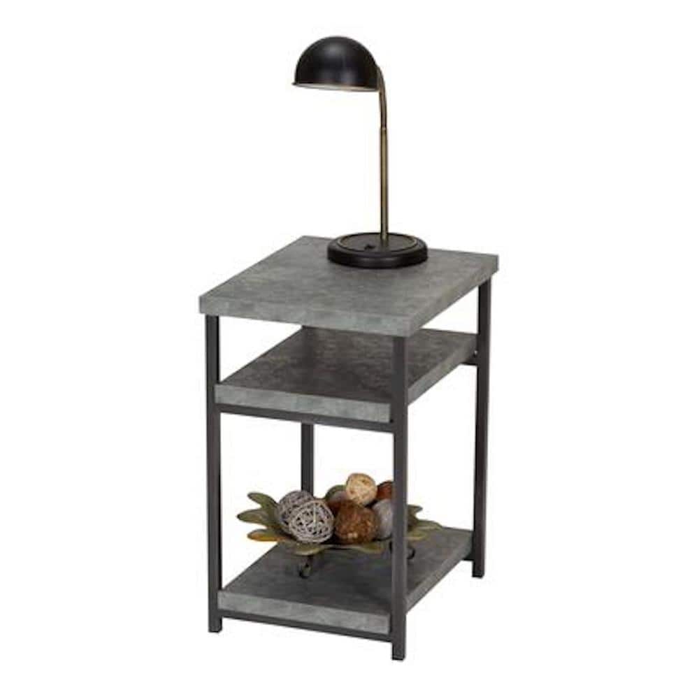Gray Faux Concrete Slate Industrial Side Table