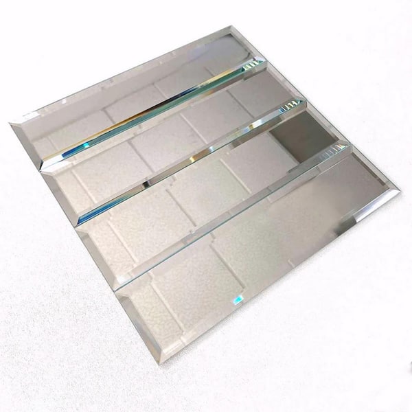 Apollo Tile Glister 3 in. x 0.19 in. Polished Clear Silver Glass Subway Subway Wall Sample Tile (0.25 sq. ft./case) (1-Pack)