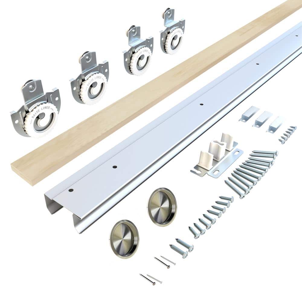 White Frosted Glass Sliding Bypass Closet Door with Hardware Kit