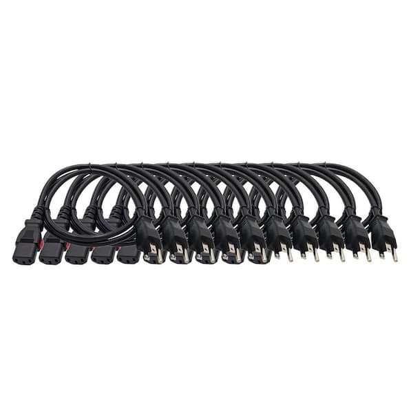 6 ft. Auto-Locking Universal AC Power Cord-18AWG/ 3-Conductors (NEMA 5-15P to C13) Indoor Black 10-Pack