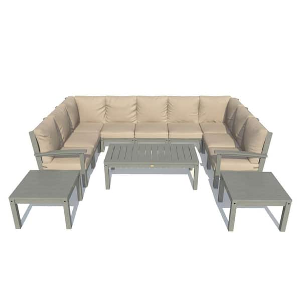 Highwood Bespoke Deep Seating 12-Piece Plastic Outdoor Sectional Set with Conversation Table and 2 Side Tables with Cushions