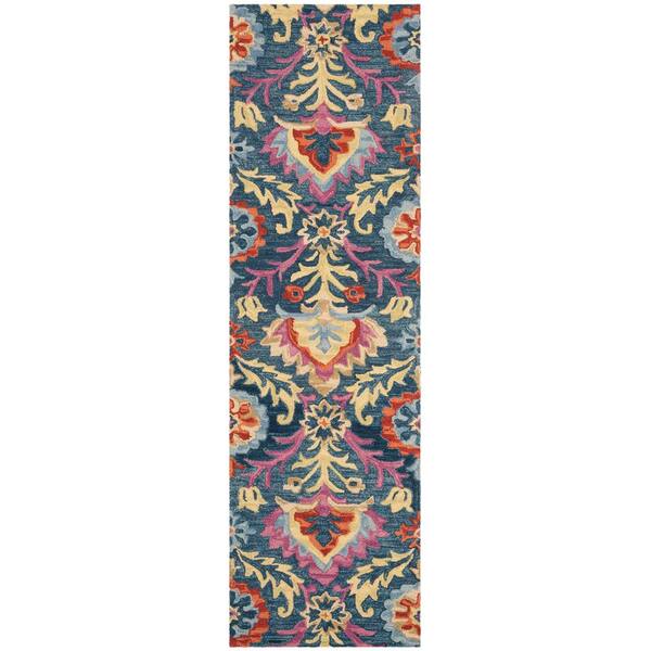 Suzani 2 ft. x 10 ft. Blue/Multi Floral Geometric Runner Rug