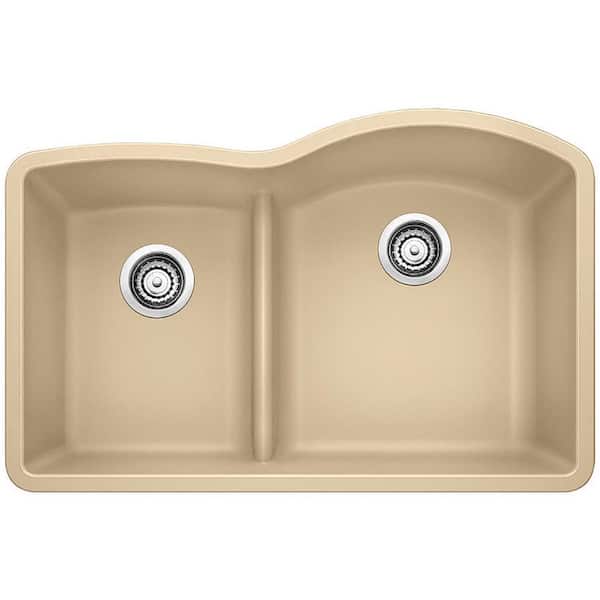 Blanco DIAMOND Undermount Granite Composite 32 in. 40/60 Double Bowl Kitchen Sink with Low Divide in Biscotti