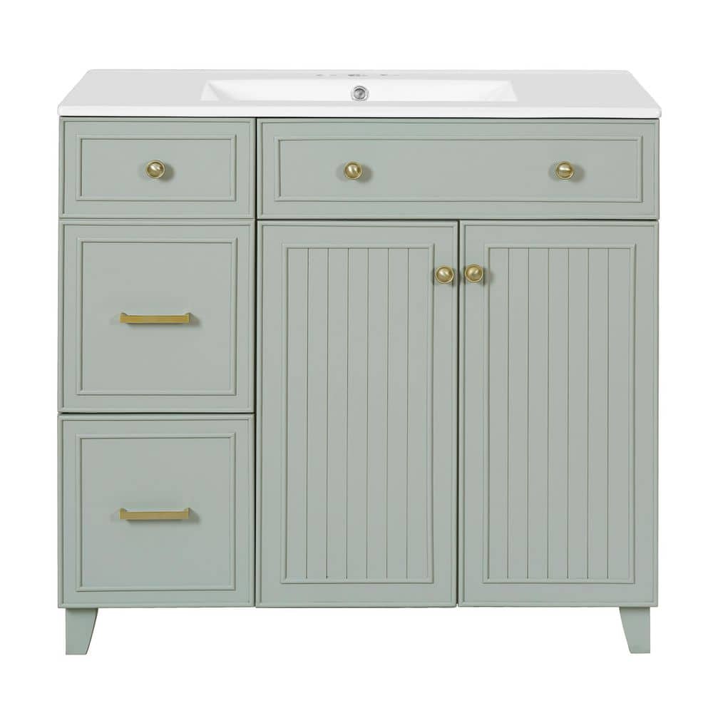 画像の2つ Virubi 36 in. W Single Sink Bath Vanity in Green with White