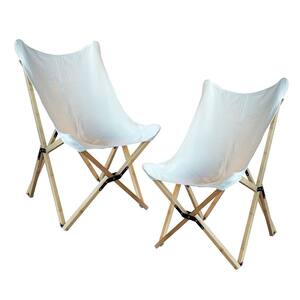 White Canvas and Bamboo Butterfly Chair (2-Piece Set)