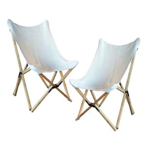 Canvas Cover Butterfly Chair, White Canvas Cover, Bamboo Frame, Side Chair (Set of 2)
