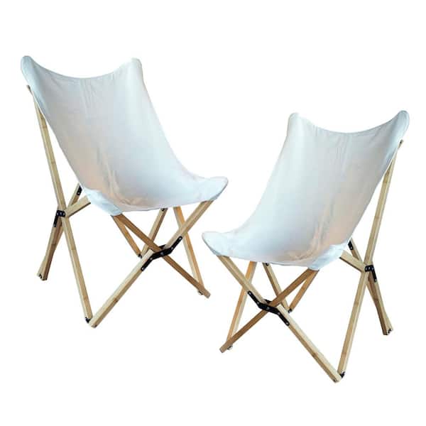 AmeriHome Canvas Cover Butterfly Chair, White Canvas Cover, Bamboo Frame, Side Chair (Set of 2)