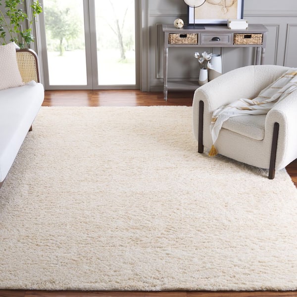 Berber Shag 9 ft. x 12 ft. Ivory/Beige 2-Toned Solid Area Rug