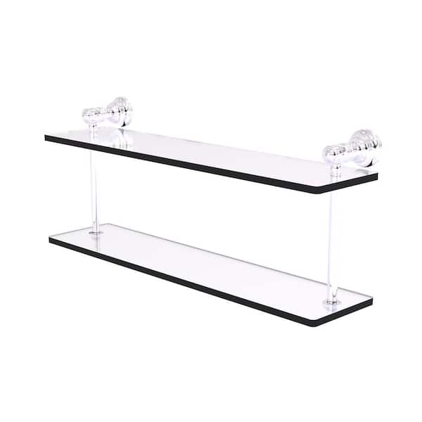 Allied Brass Carolina Collection 22 in. W x 9.2 in. H x 5.6 in. D Brass Rectangular Two Tiered Glass Shelf in Polished Chrome