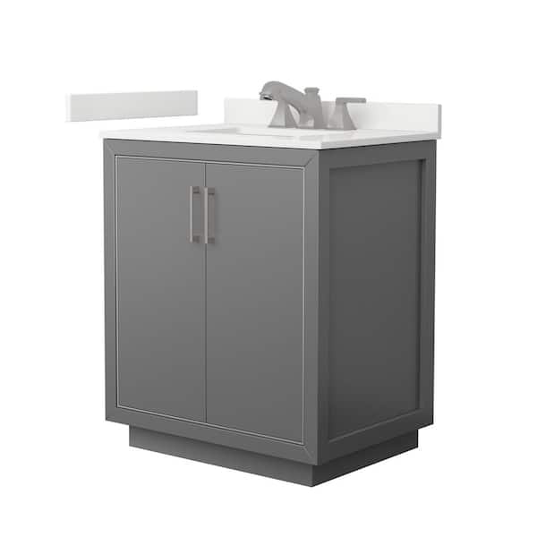 Wyndham Collection Icon 30 in. W x 22 in. D x 35 in. H Single Bath Vanity in Dark Gray with White Quartz Top