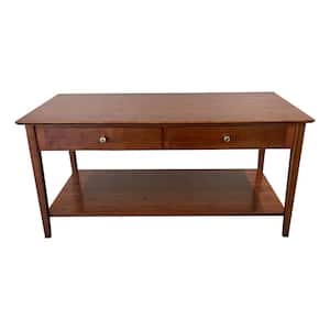 38 in. Mahogany 18 in. Rectangle Bamboo Coffee Table with 2-Drawers and Shelf