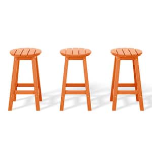 Laguna 24 in. Round HDPE Plastic Backless Counter Height Outdoor Dining Patio Bar Stools (3-Pack) in Orange