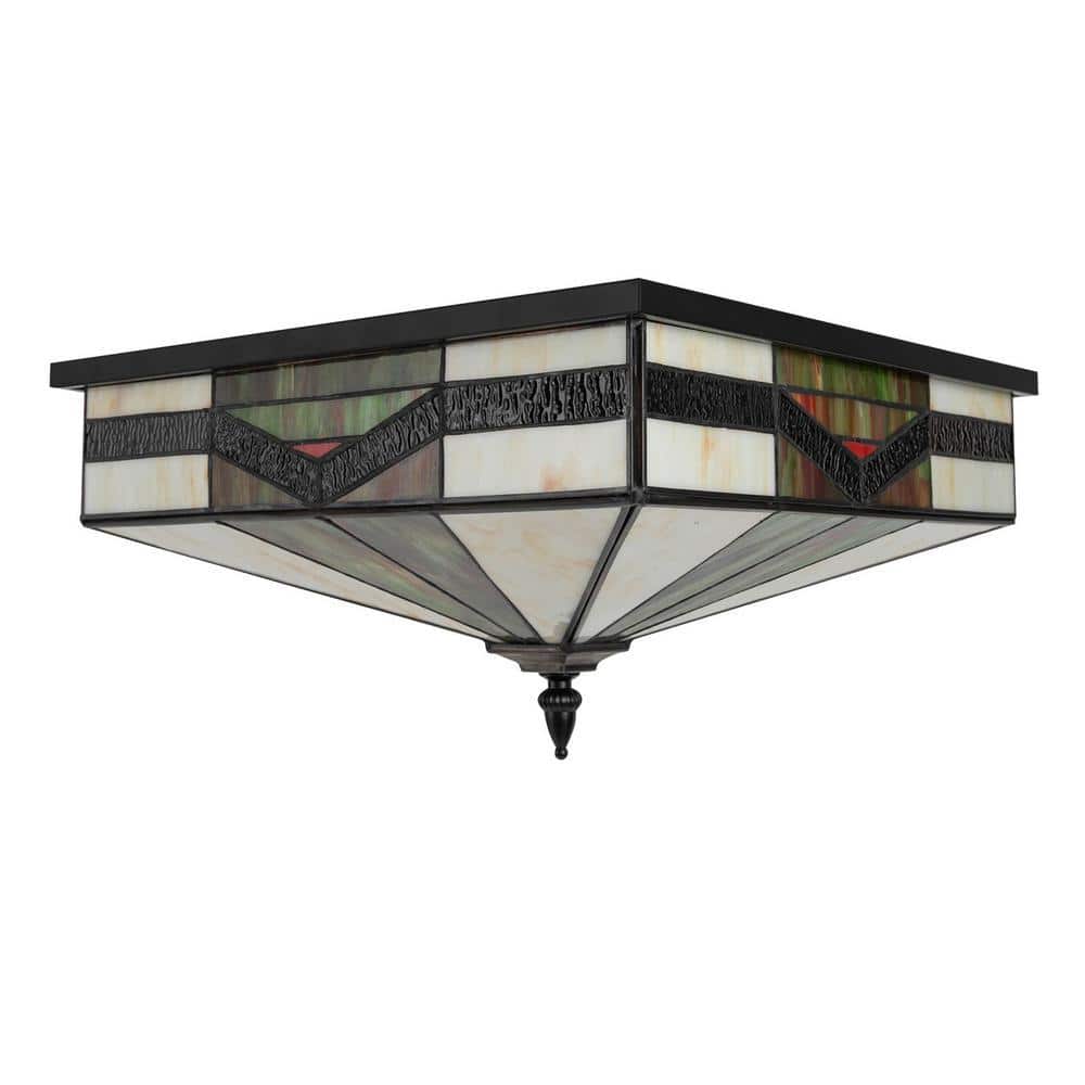 OUKANING 15.7 in. 4-Light Black Vintage Square Flush Mount Ceiling