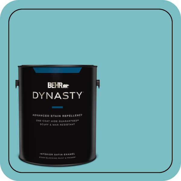 BEHR DYNASTY 1 gal. #M460-4 Pure Turquoise One-Coat Hide Satin Enamel Interior Stain-Blocking Paint & Primer