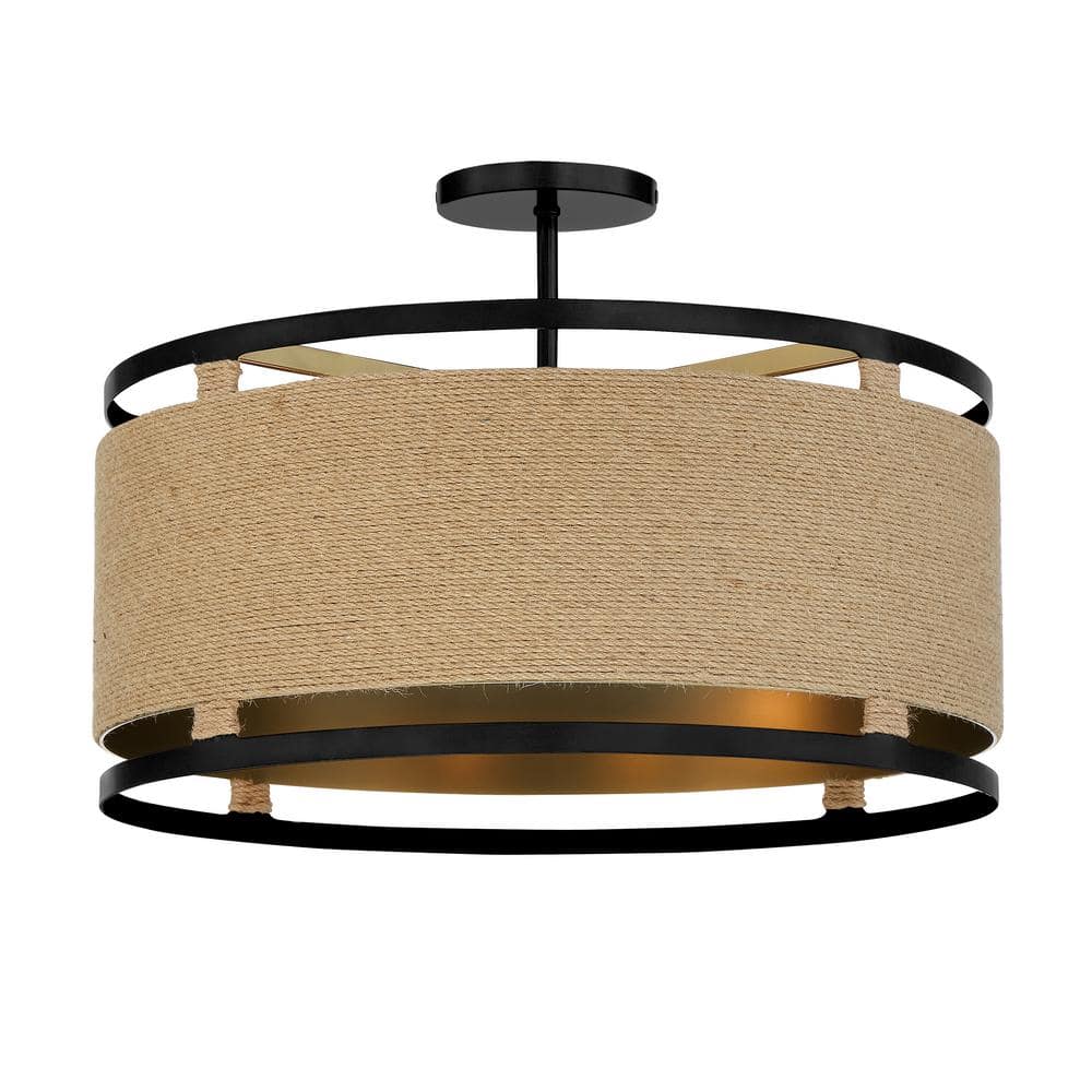 Windward Passage 4-Light Coal and Soft Brass Drum Ceiling Light