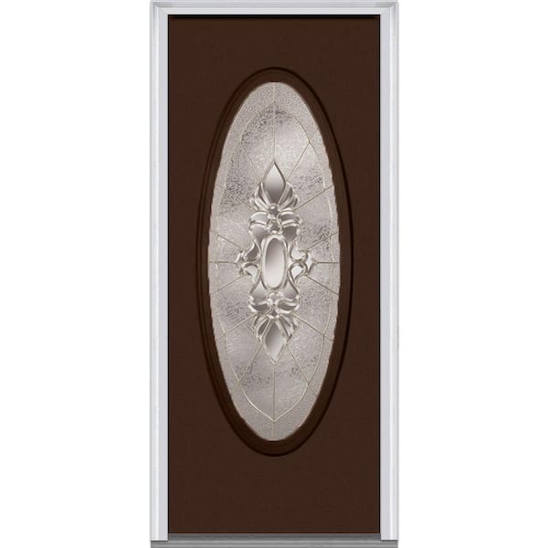 MMI Door 32 in. x 80 in. Heirloom Master Left-Hand Inswing Oval Lite Decorative Painted Steel Prehung Front Door