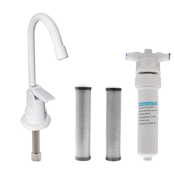 Westbrass 6 in. Touch-Flo Style Cold Water Dispenser Faucet Kit with In-line Filter and 2-Pack Cartridges, Powder Coat White