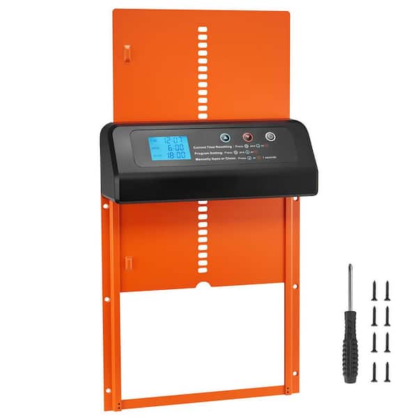 13.78 x 9.84 x 2.87 in. Aluminum Alloy Orange Greenhouse, Battery-Powered Automatic Chicken Coop Door with Timer