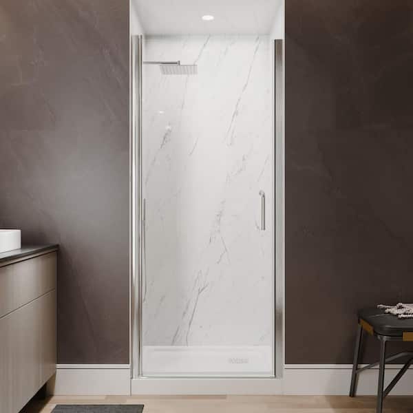 32-34 in. W x 72 in. H Pivot Frameless Shower Door in Brushed Nickel with 1/4 in. (6 mm) Clear Tempered Glass
