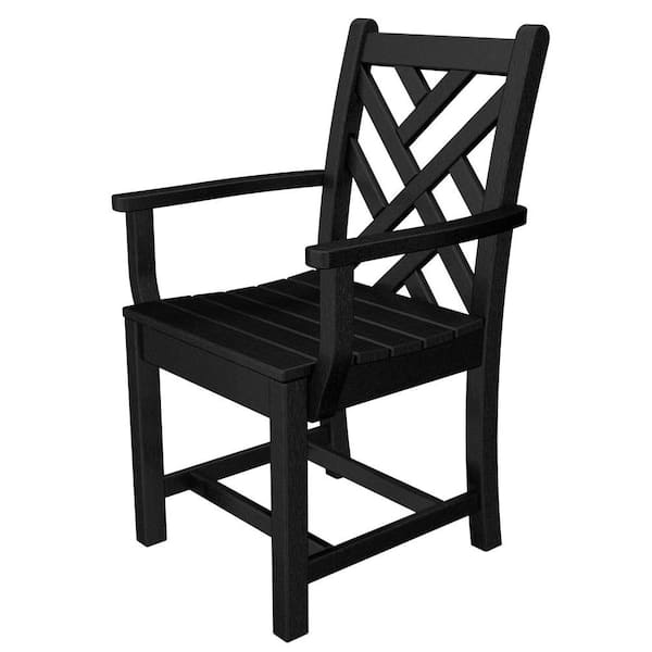 POLYWOOD Chippendale Black All-Weather Plastic Outdoor Dining Arm Chair