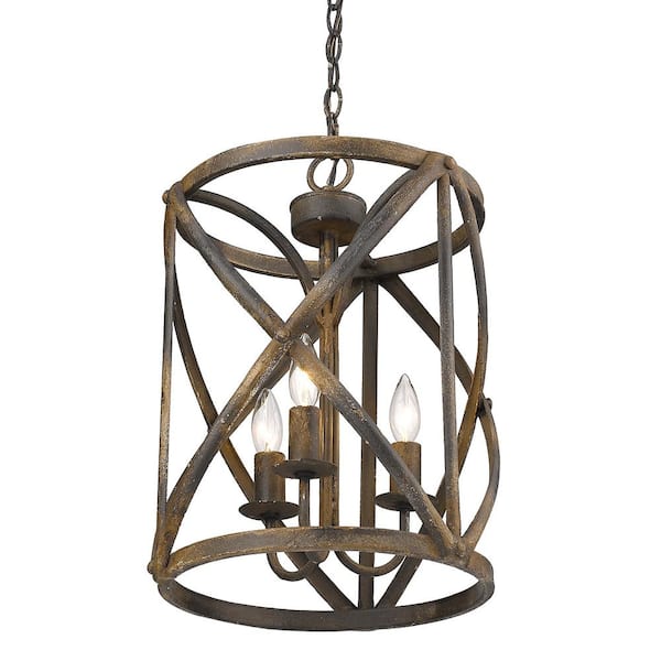 Golden Lighting - Alcott Collection 3-Light Antique Black Iron Pendant