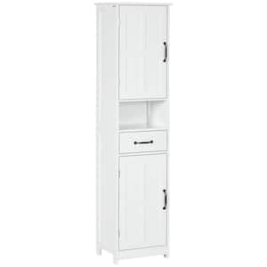 15.75 in. W x 11.75 in. D x 64.5 in. H White MDF Linen Cabinet with Adjustable Shelves, Drawer, Recessed Doors in White