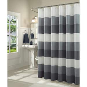 Ombre 72 in. Navy Waffle Weave Fabric Shower Curtain
