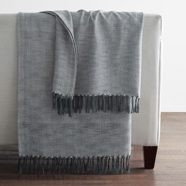 Company Cotton Yarn-Dyed Fringe Blue Throw Blanket