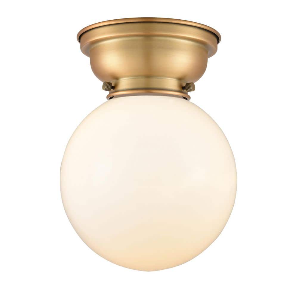 Beacon 8 in. 1-Light Brushed Brass Industrial Flush Mount with Seeded Glass Shade price history on PriceWatchPro