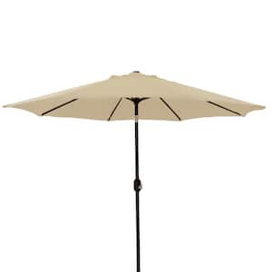 9 ft. Aluminum Market Patio Umbrella Outdoor Umbrella in Taupe with Push Button Tilt & Crank Lifting System