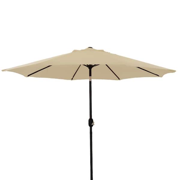 Mondawe 9 ft. Aluminum Market Patio Umbrella Outdoor Umbrella in Taupe with Push Button Tilt & Crank Lifting System