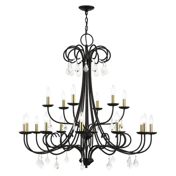 SHIRLINGTON 18 Light Black Crystal Round Chandelier for Living Room with No Bulbs Included