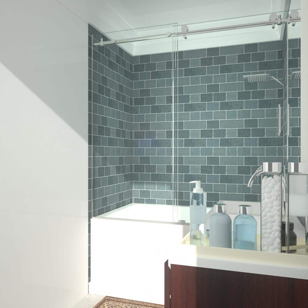 60 in. W x 60 in. H Sliding Tub Door in Chrome with Clear Glass