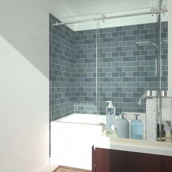 Unbranded 60 in. W x 60 in. H Sliding Tub Door in Chrome with Clear Glass