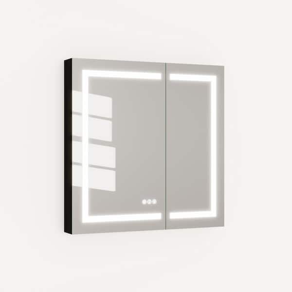 32 in. W x 32 in. H Rectangular Aluminum Recessed/Surface Mount Frameless Medicine Cabinet with Mirror in Matte Black