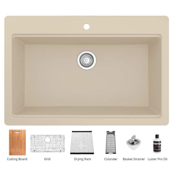 Karran QTWS-875 Quartz/Granite 33 in. Single Bowl Drop-In Workstation Kitchen Sink in Bisque